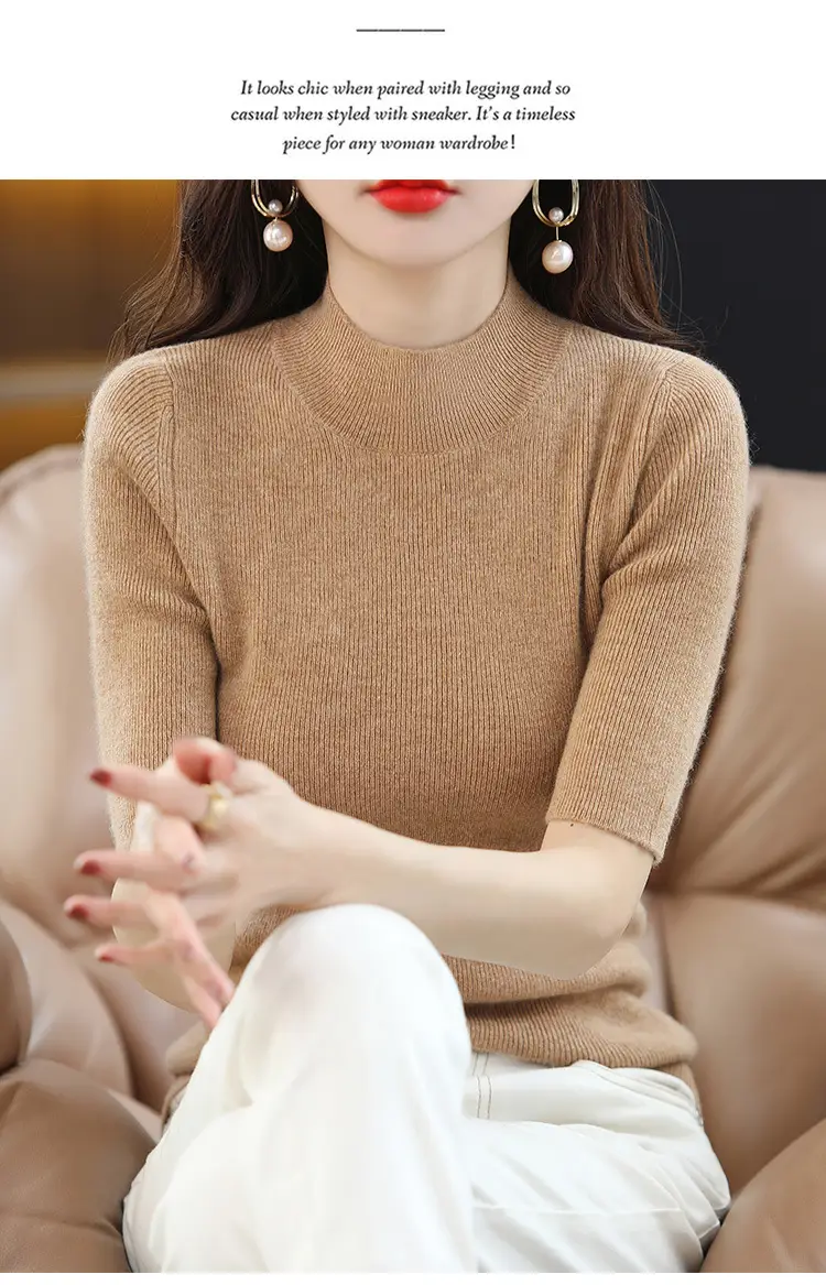 Women's Grey Knitted Mid-Sleeve Pullover Slim Fit — feature 25