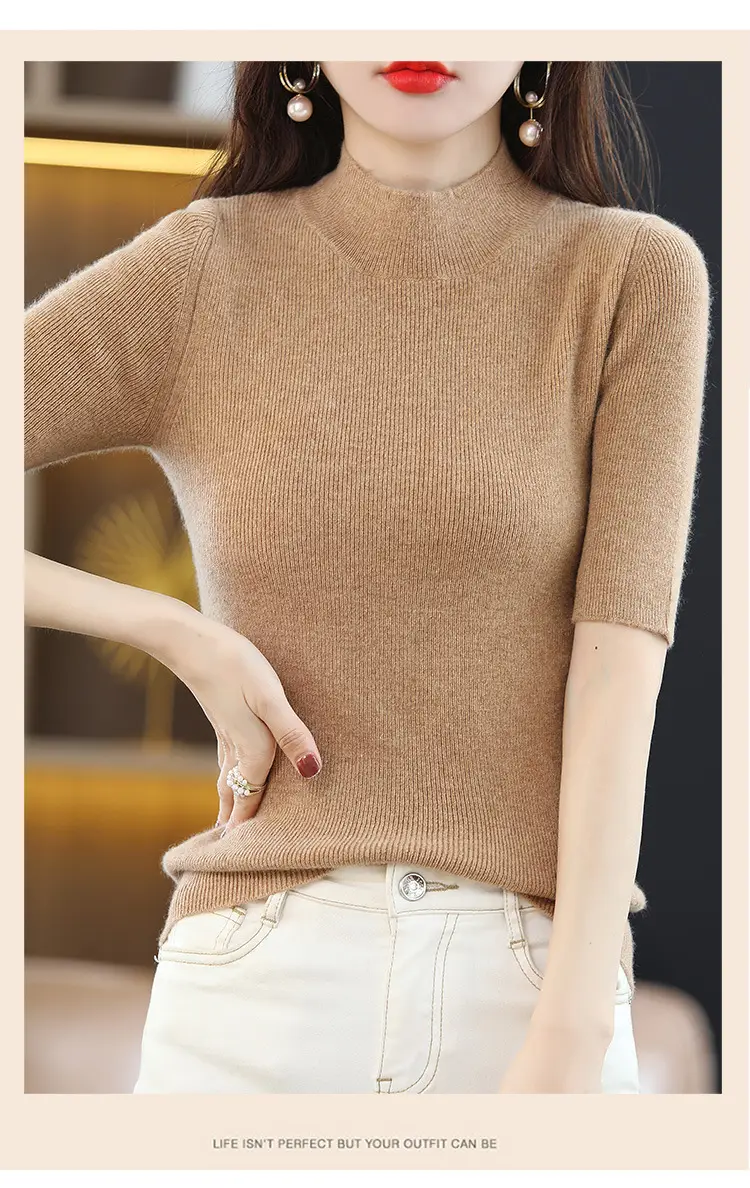 Women's Grey Knitted Mid-Sleeve Pullover Slim Fit — feature 26