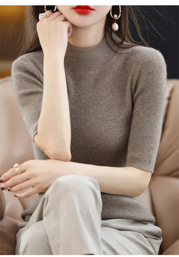 Women's Grey Knitted Mid-Sleeve Pullover Slim Fit — feature 8