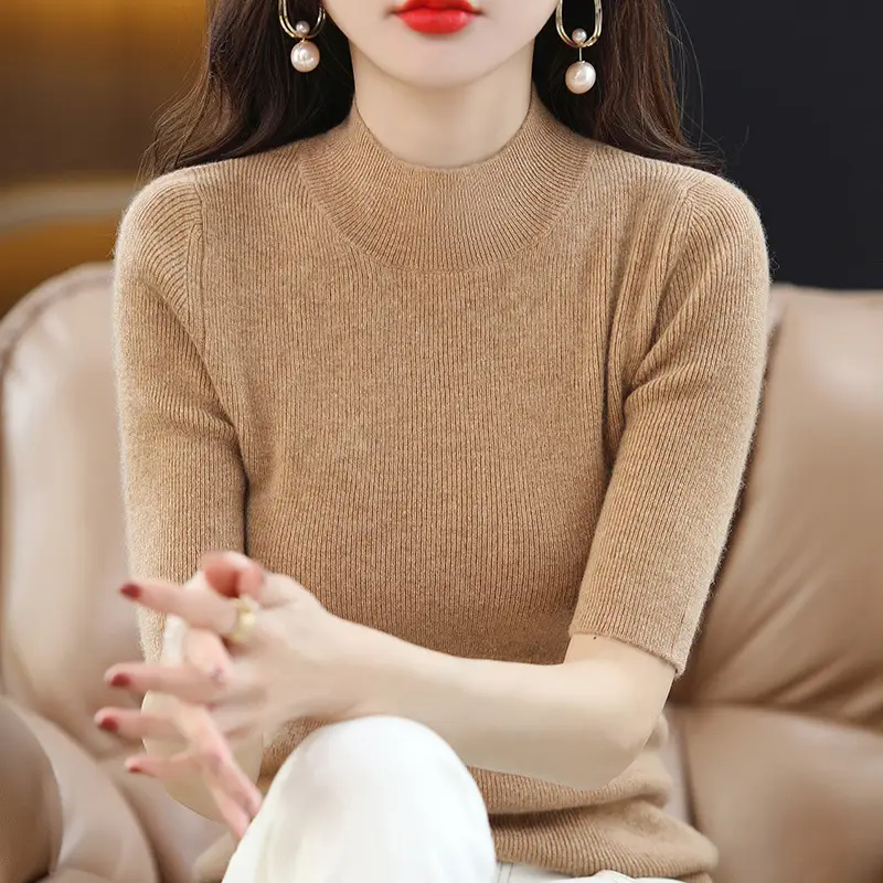 Women's Grey Knitted Mid-Sleeve Pullover Slim Fit