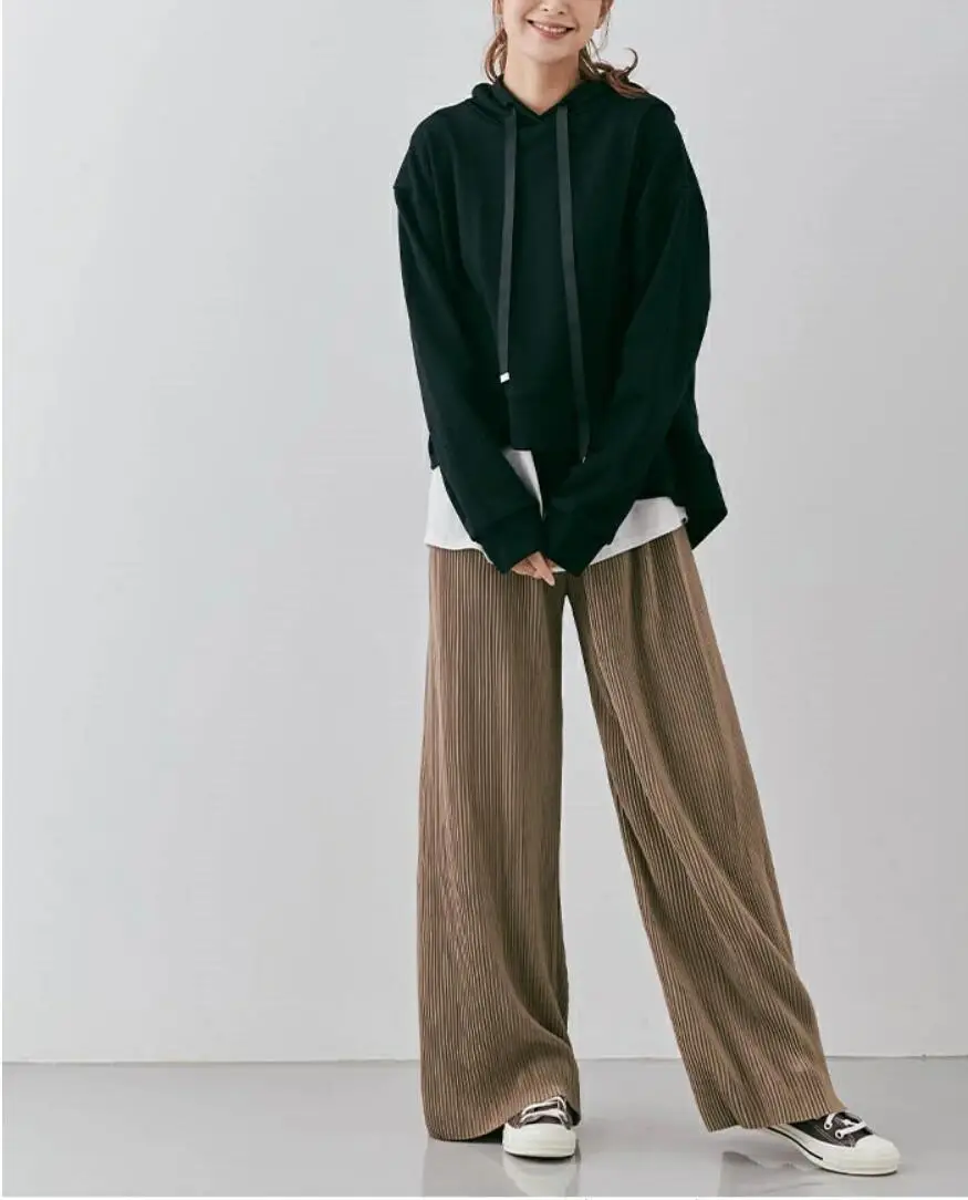 Green Hoodie & Brown Wide-Leg Pants Set — feature 8