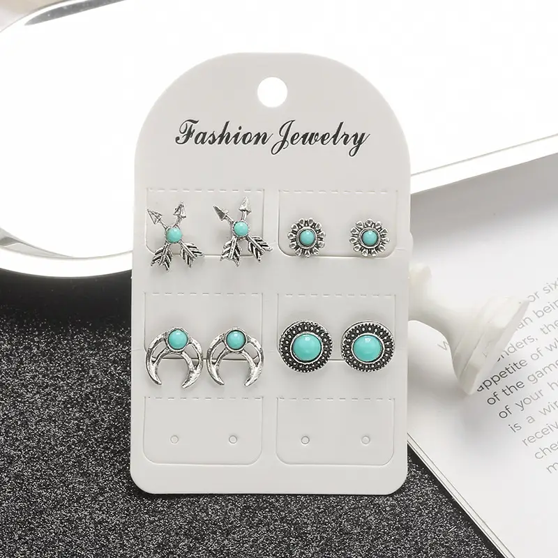Retro Bohemian Earrings Turquoise Carved Owl Dream Catcher Feather Tassel Earrings Cross-Border Jewelry