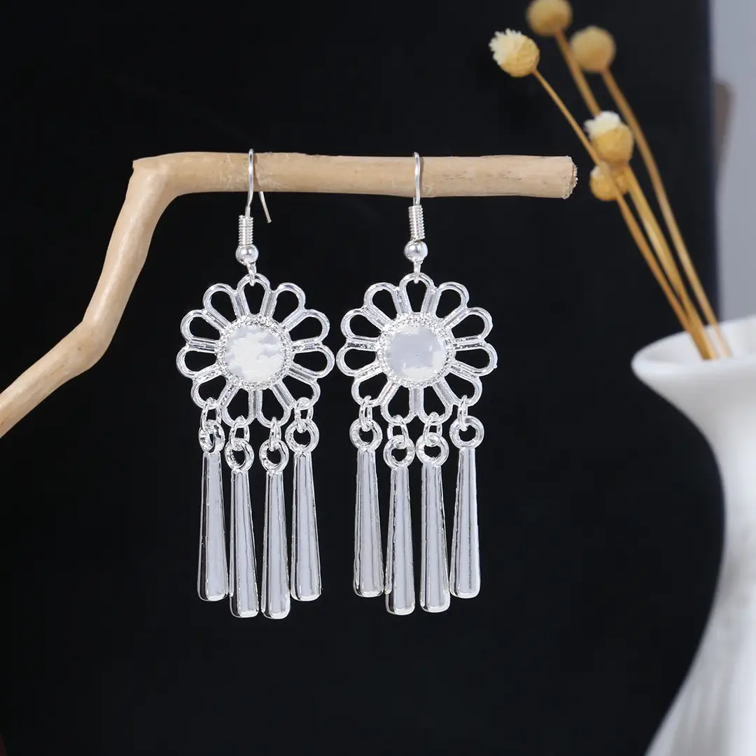Retro Bohemian Earrings Turquoise Carved Owl Dream Catcher Feather Tassel Earrings Cross-Border Jewelry — feature 10