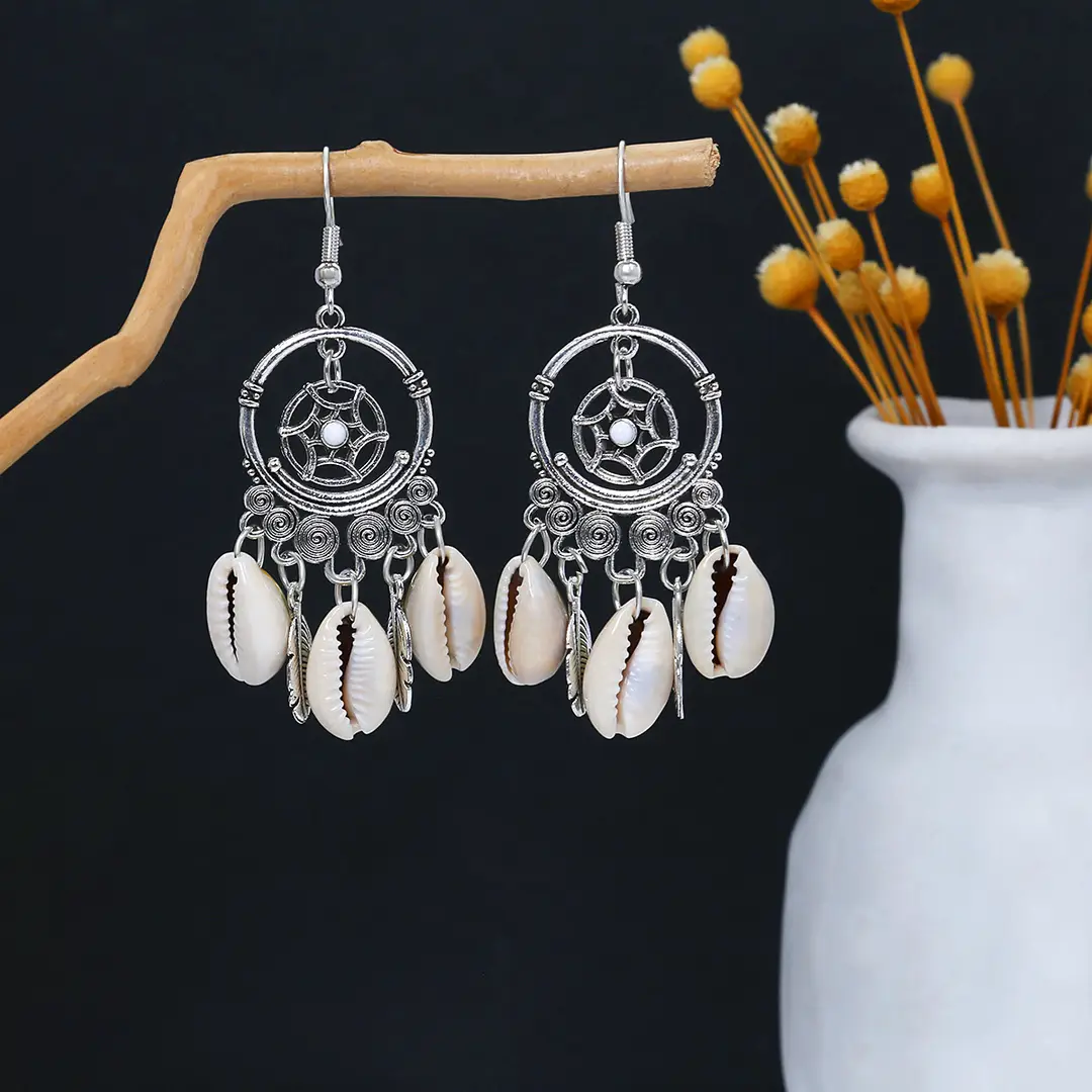 Retro Bohemian Earrings Turquoise Carved Owl Dream Catcher Feather Tassel Earrings Cross-Border Jewelry — feature 12