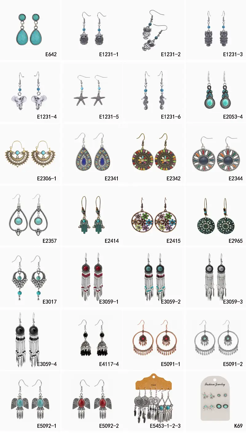 Retro Bohemian Earrings Turquoise Carved Owl Dream Catcher Feather Tassel Earrings Cross-Border Jewelry — feature 13