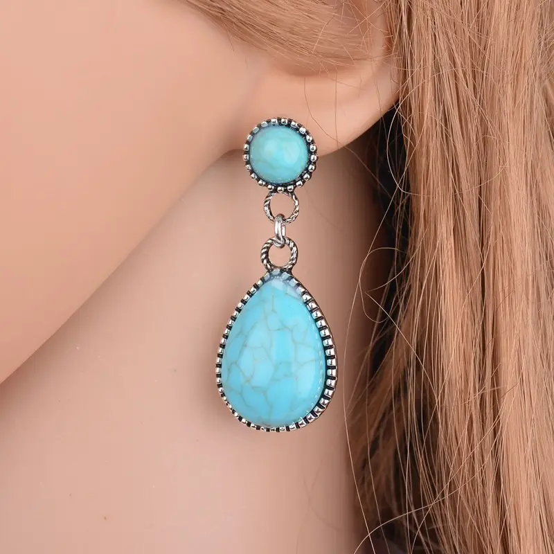 Retro Bohemian Earrings Turquoise Carved Owl Dream Catcher Feather Tassel Earrings Cross-Border Jewelry — feature 15
