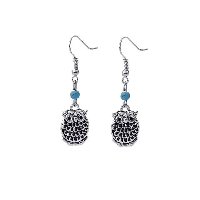 Retro Bohemian Earrings Turquoise Carved Owl Dream Catcher Feather Tassel Earrings Cross-Border Jewelry — feature 16