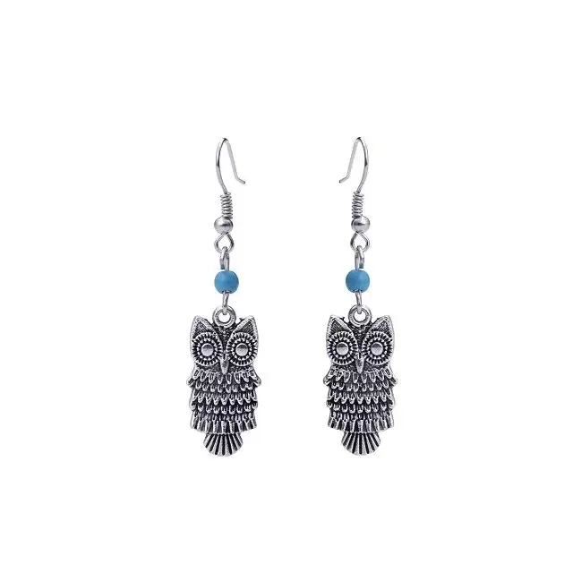 Retro Bohemian Earrings Turquoise Carved Owl Dream Catcher Feather Tassel Earrings Cross-Border Jewelry — feature 18