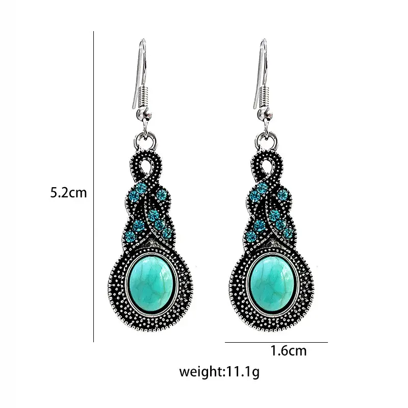 Retro Bohemian Earrings Turquoise Carved Owl Dream Catcher Feather Tassel Earrings Cross-Border Jewelry — feature 22