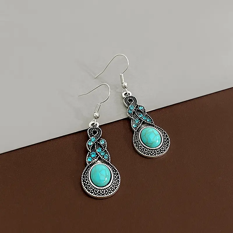 Retro Bohemian Earrings Turquoise Carved Owl Dream Catcher Feather Tassel Earrings Cross-Border Jewelry — feature 23