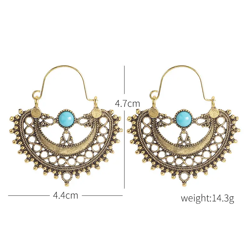 Retro Bohemian Earrings Turquoise Carved Owl Dream Catcher Feather Tassel Earrings Cross-Border Jewelry — feature 24
