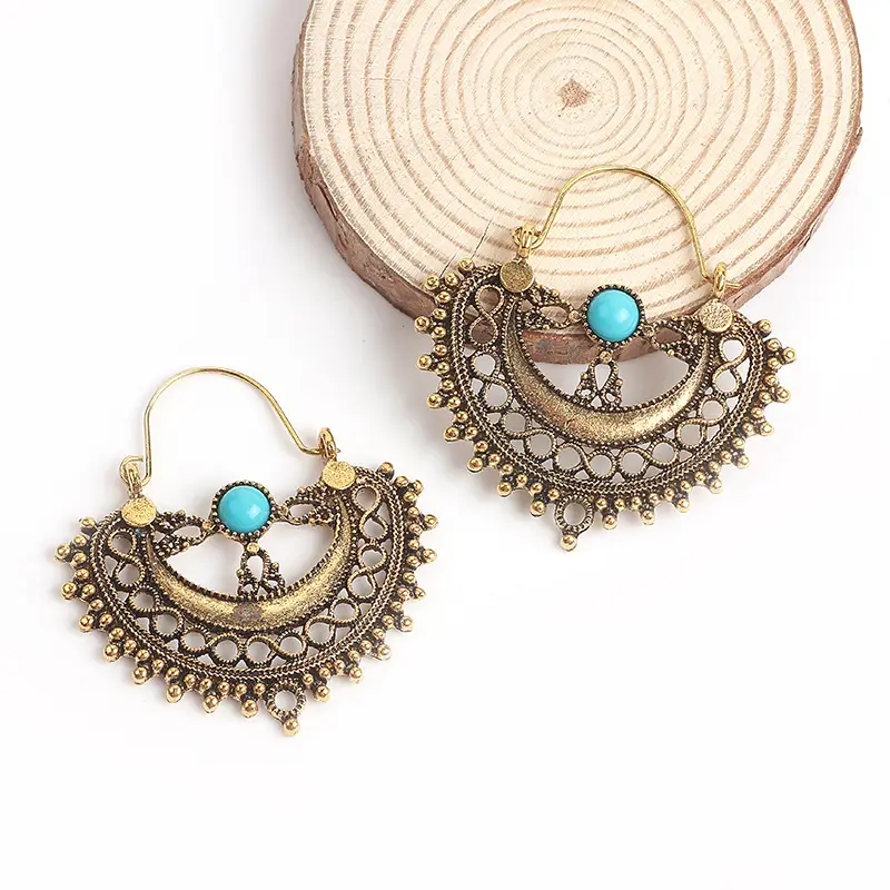 Retro Bohemian Earrings Turquoise Carved Owl Dream Catcher Feather Tassel Earrings Cross-Border Jewelry — feature 25