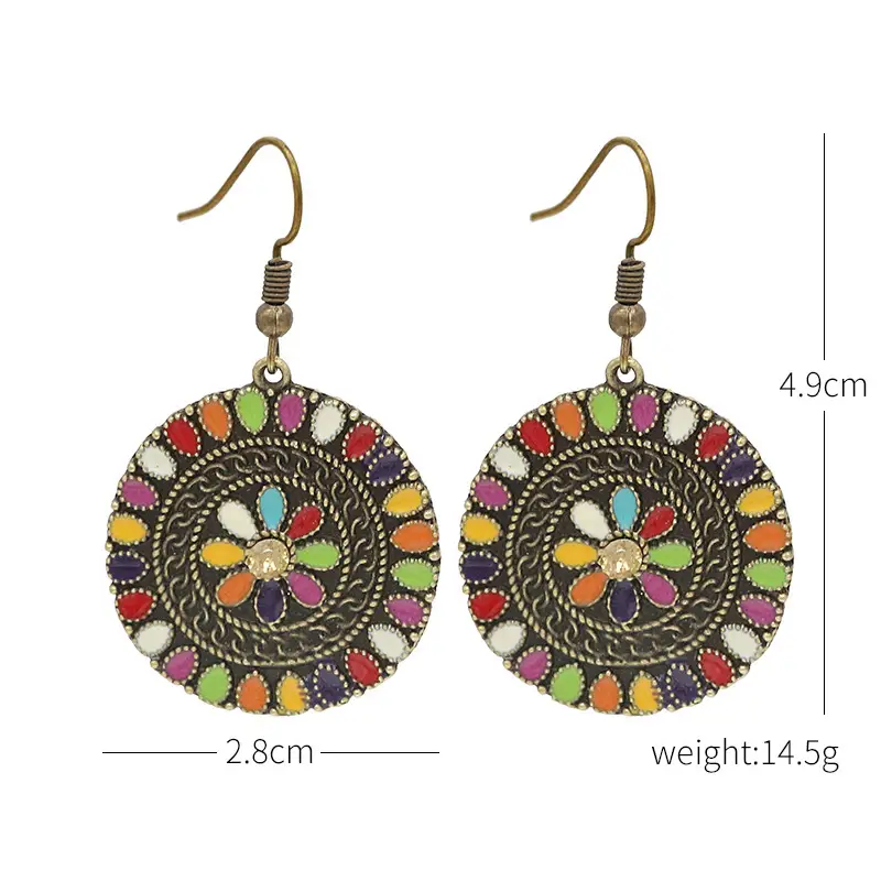 Retro Bohemian Earrings Turquoise Carved Owl Dream Catcher Feather Tassel Earrings Cross-Border Jewelry — feature 28