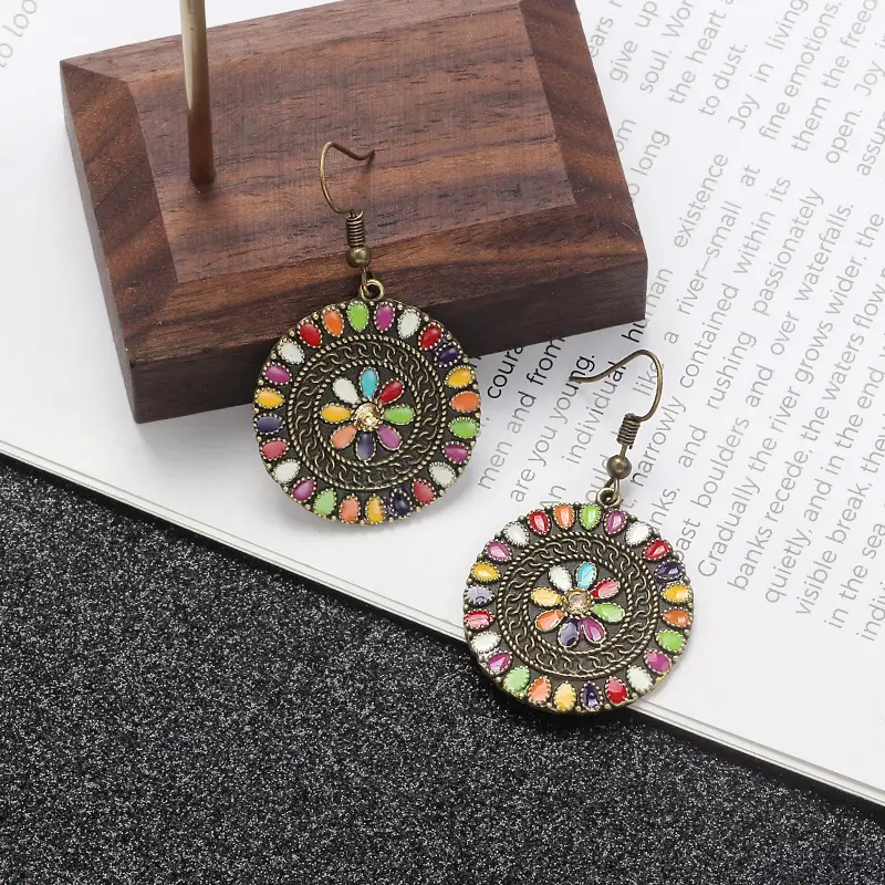 Retro Bohemian Earrings Turquoise Carved Owl Dream Catcher Feather Tassel Earrings Cross-Border Jewelry — feature 29