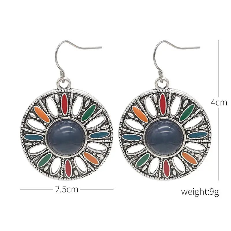Retro Bohemian Earrings Turquoise Carved Owl Dream Catcher Feather Tassel Earrings Cross-Border Jewelry — feature 30