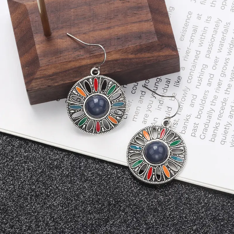 Retro Bohemian Earrings Turquoise Carved Owl Dream Catcher Feather Tassel Earrings Cross-Border Jewelry — feature 31