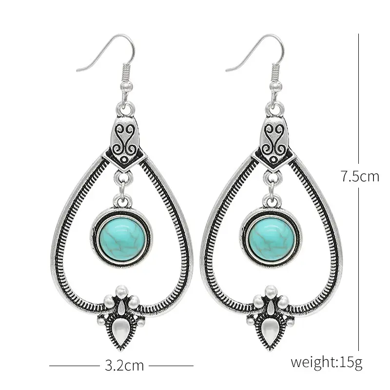 Retro Bohemian Earrings Turquoise Carved Owl Dream Catcher Feather Tassel Earrings Cross-Border Jewelry — feature 33