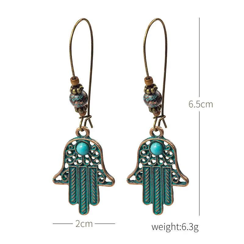 Retro Bohemian Earrings Turquoise Carved Owl Dream Catcher Feather Tassel Earrings Cross-Border Jewelry — feature 34