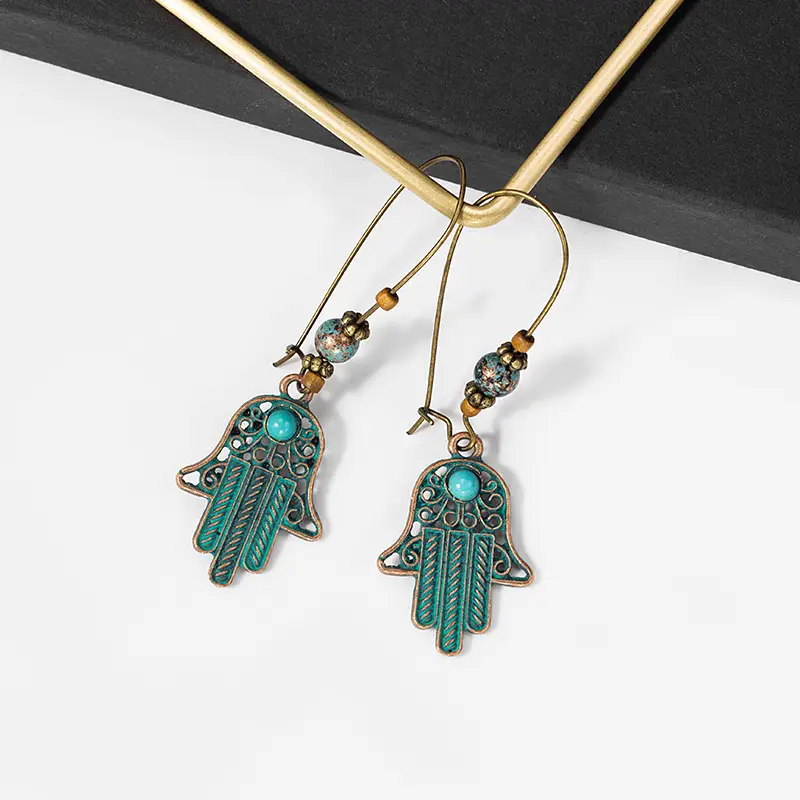 Retro Bohemian Earrings Turquoise Carved Owl Dream Catcher Feather Tassel Earrings Cross-Border Jewelry — feature 35