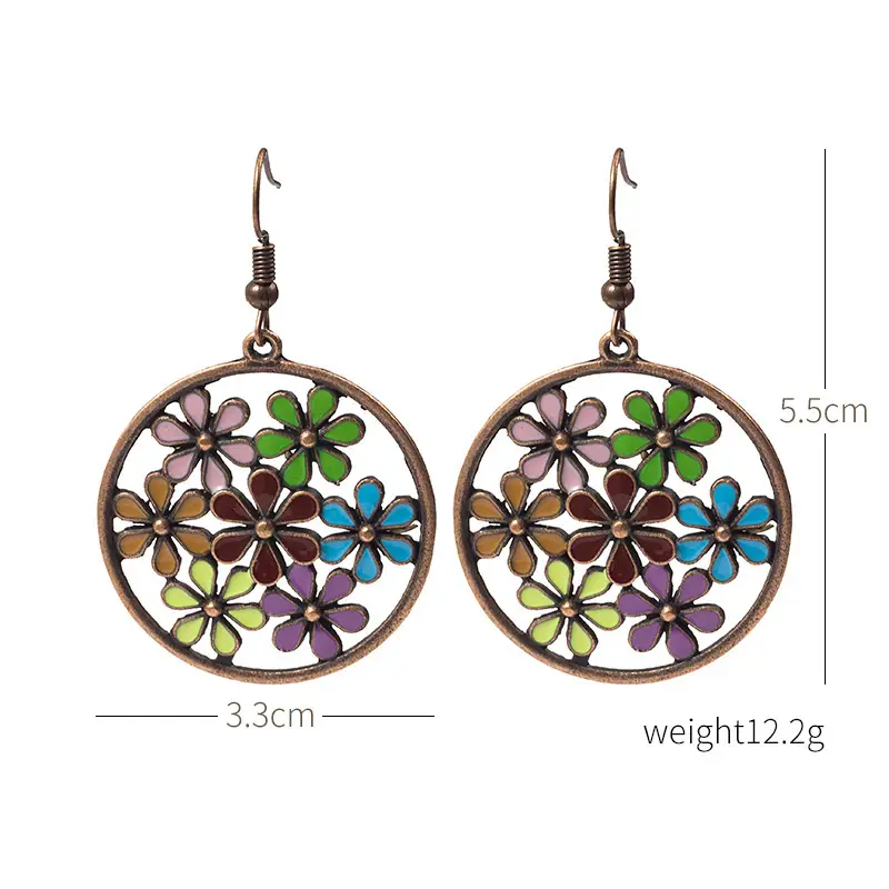 Retro Bohemian Earrings Turquoise Carved Owl Dream Catcher Feather Tassel Earrings Cross-Border Jewelry — feature 36