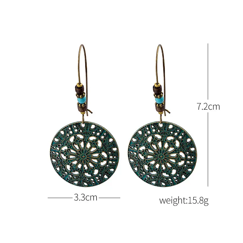 Retro Bohemian Earrings Turquoise Carved Owl Dream Catcher Feather Tassel Earrings Cross-Border Jewelry — feature 38