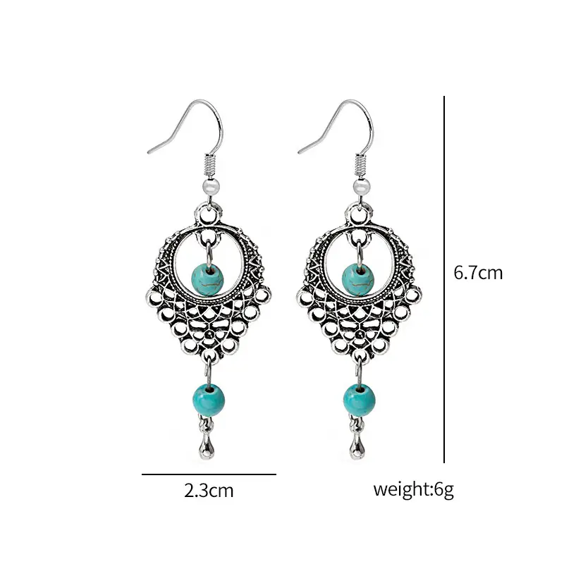 Retro Bohemian Earrings Turquoise Carved Owl Dream Catcher Feather Tassel Earrings Cross-Border Jewelry — feature 40
