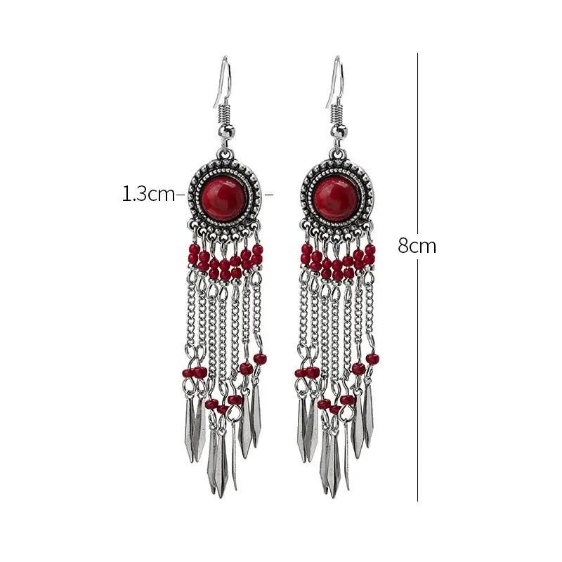 Retro Bohemian Earrings Turquoise Carved Owl Dream Catcher Feather Tassel Earrings Cross-Border Jewelry — feature 42