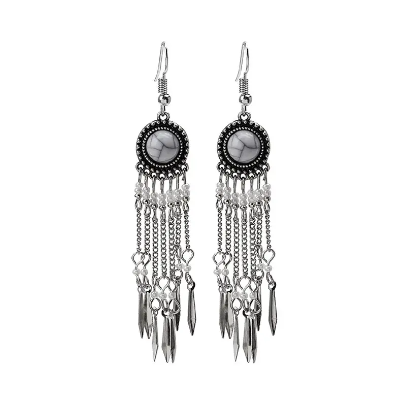 Retro Bohemian Earrings Turquoise Carved Owl Dream Catcher Feather Tassel Earrings Cross-Border Jewelry — feature 45