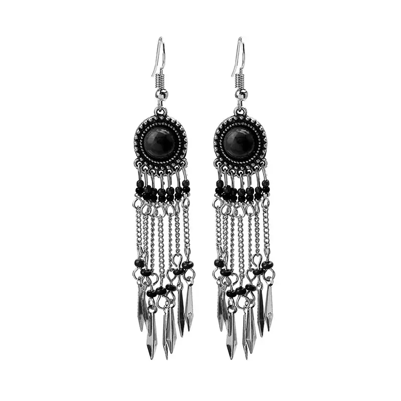 Retro Bohemian Earrings Turquoise Carved Owl Dream Catcher Feather Tassel Earrings Cross-Border Jewelry — feature 46