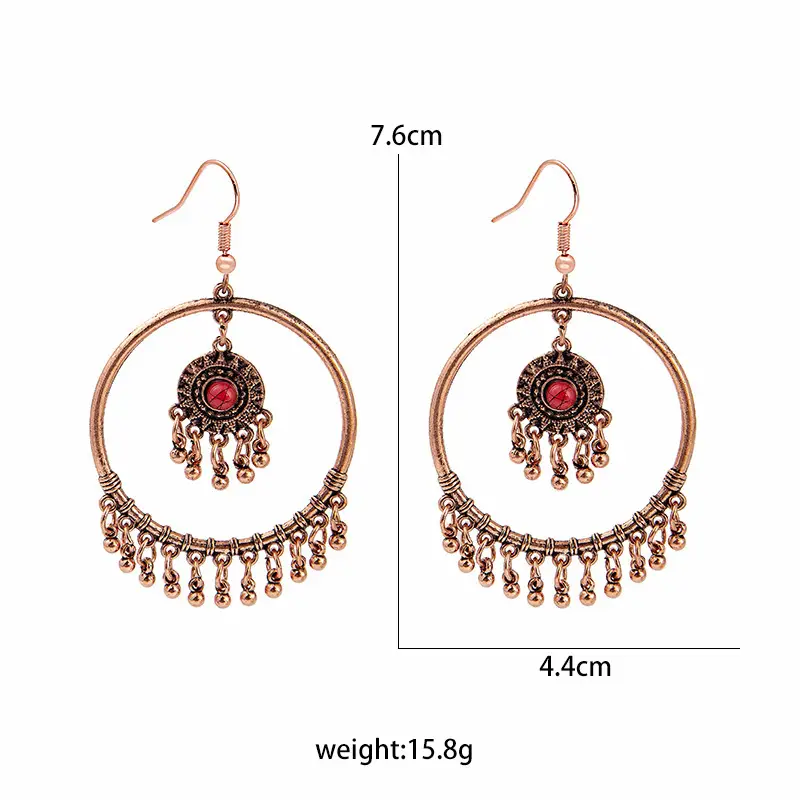Retro Bohemian Earrings Turquoise Carved Owl Dream Catcher Feather Tassel Earrings Cross-Border Jewelry — feature 48