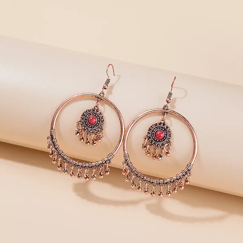 Retro Bohemian Earrings Turquoise Carved Owl Dream Catcher Feather Tassel Earrings Cross-Border Jewelry — feature 49