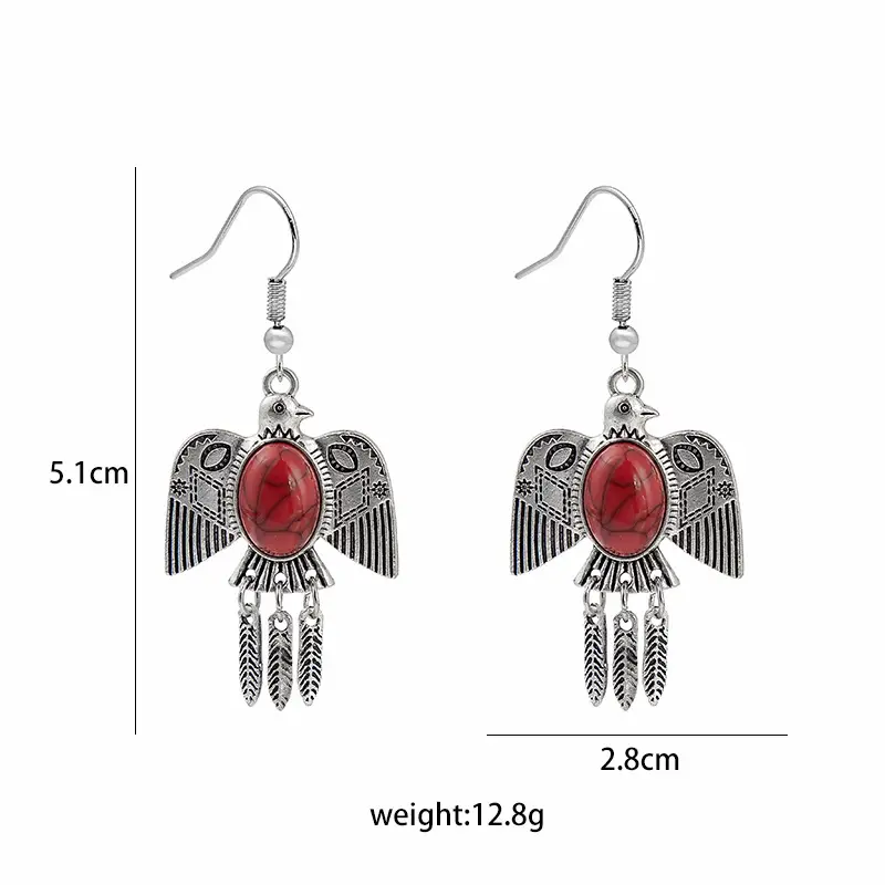 Retro Bohemian Earrings Turquoise Carved Owl Dream Catcher Feather Tassel Earrings Cross-Border Jewelry — feature 50