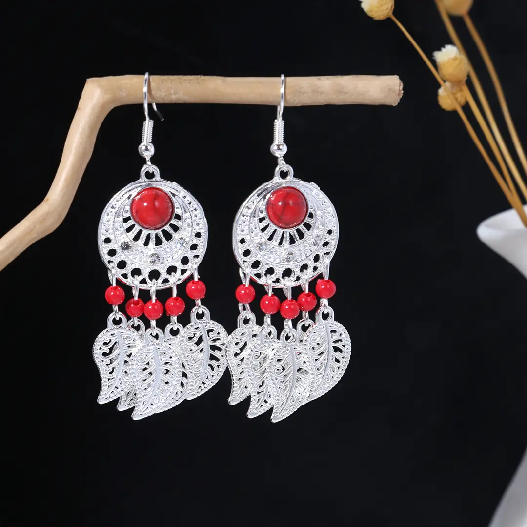 Retro Bohemian Earrings Turquoise Carved Owl Dream Catcher Feather Tassel Earrings Cross-Border Jewelry — feature 8