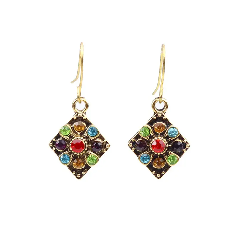 Retro Bohemian Earrings Turquoise Carved Owl Dream Catcher Feather Tassel Earrings Cross-Border Jewelry
