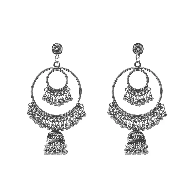 Retro Bohemian Earrings Turquoise Carved Owl Dream Catcher Feather Tassel Earrings Cross-Border Jewelry