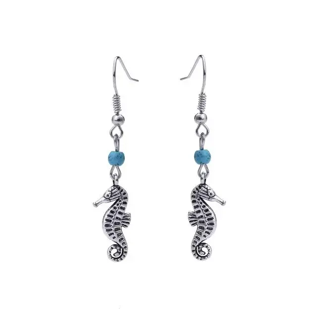 Retro Bohemian Earrings Turquoise Carved Owl Dream Catcher Feather Tassel Earrings Cross-Border Jewelry