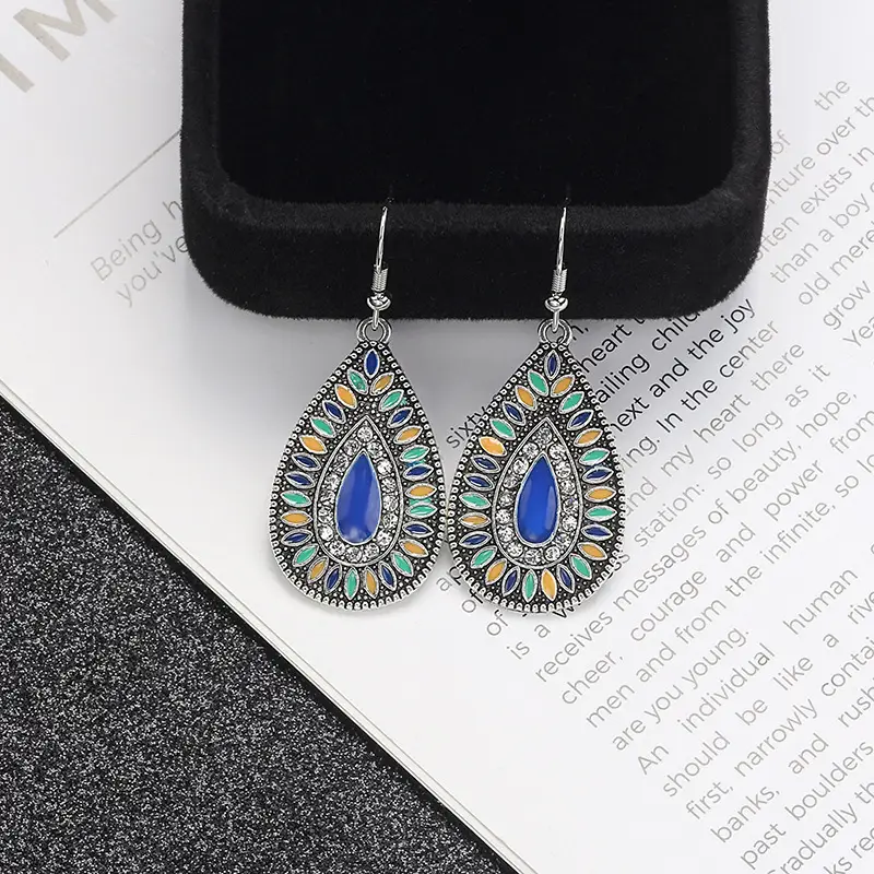 Retro Bohemian Earrings Turquoise Carved Owl Dream Catcher Feather Tassel Earrings Cross-Border Jewelry