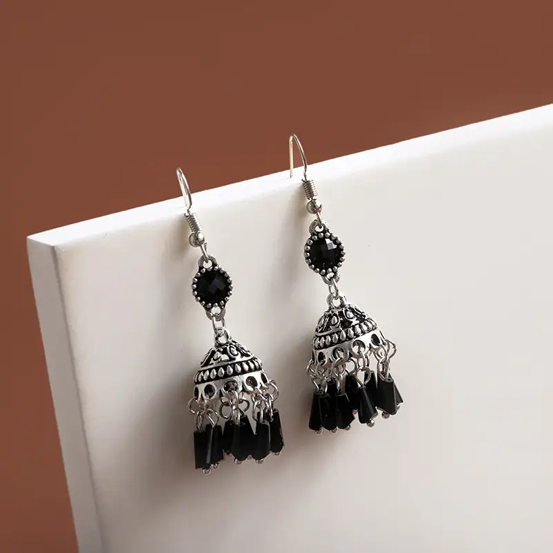 Retro Bohemian Earrings Turquoise Carved Owl Dream Catcher Feather Tassel Earrings Cross-Border Jewelry