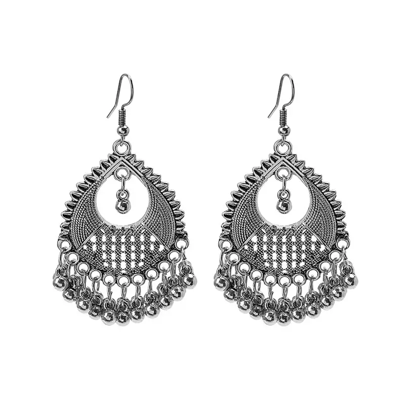 Retro Bohemian Earrings Turquoise Carved Owl Dream Catcher Feather Tassel Earrings Cross-Border Jewelry