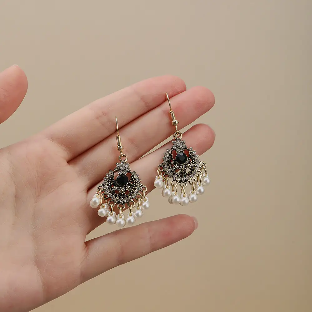 Retro Bohemian Earrings Turquoise Carved Owl Dream Catcher Feather Tassel Earrings Cross-Border Jewelry