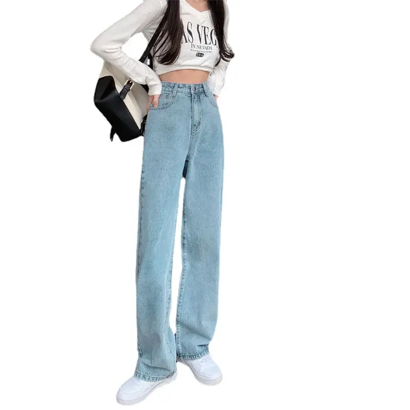 Women Straight Leg Jeans 2022 Wide Leg Dragging Pants - Image 8