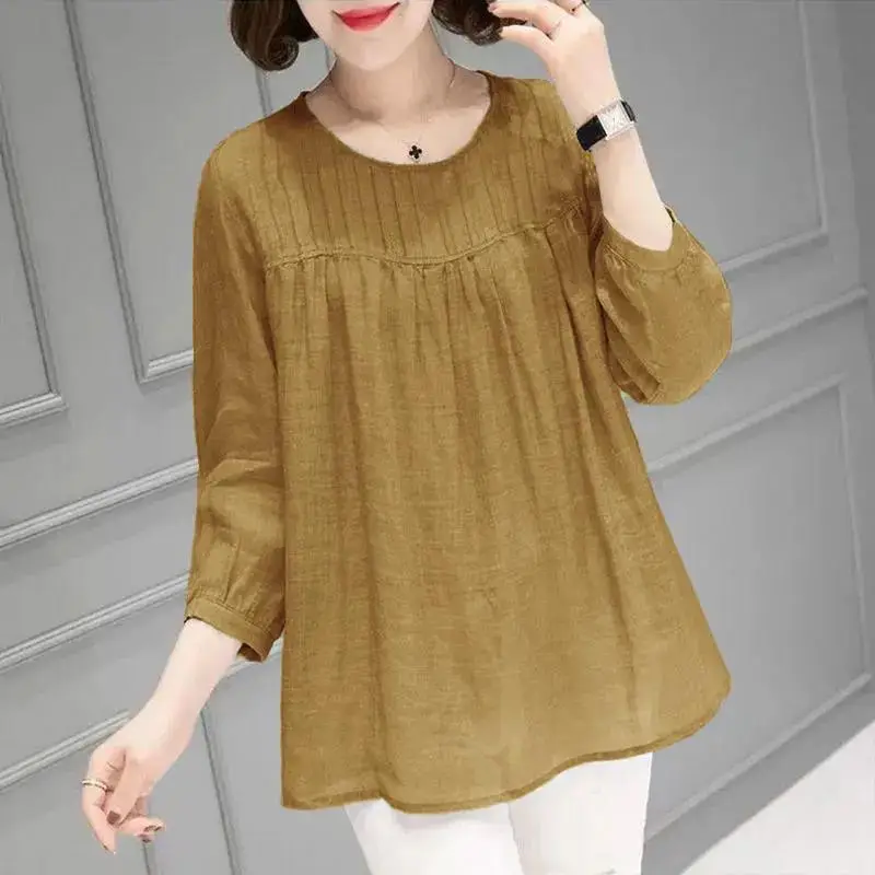 Women Cotton Linen Shirt Large Loose Sleeve Autumn Summer - Image 6