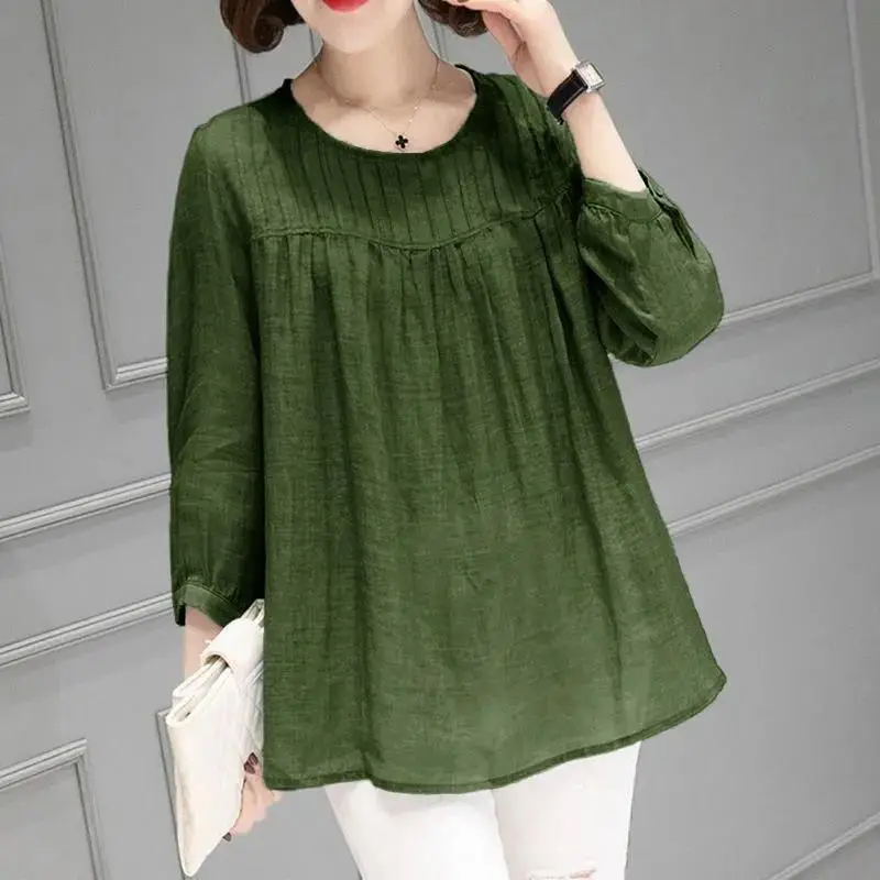 Women Cotton Linen Shirt Large Loose Sleeve Autumn Summer - Image 8