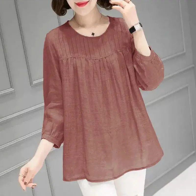 Women Cotton Linen Shirt Large Loose Sleeve Autumn Summer - Image 9