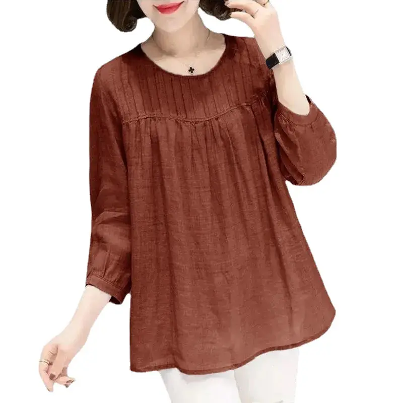 Women Cotton Linen Shirt Large Loose Sleeve Autumn Summer - Image 10