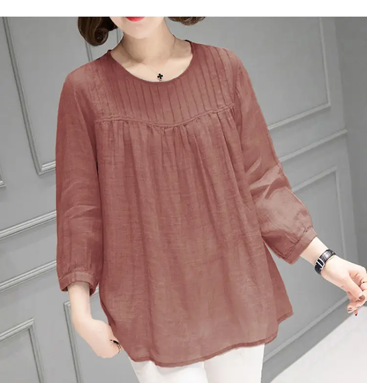 Women Cotton Linen Shirt Large Loose Sleeve Autumn Summer — feature 11