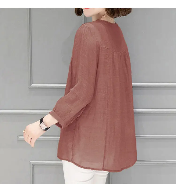 Women Cotton Linen Shirt Large Loose Sleeve Autumn Summer — feature 12