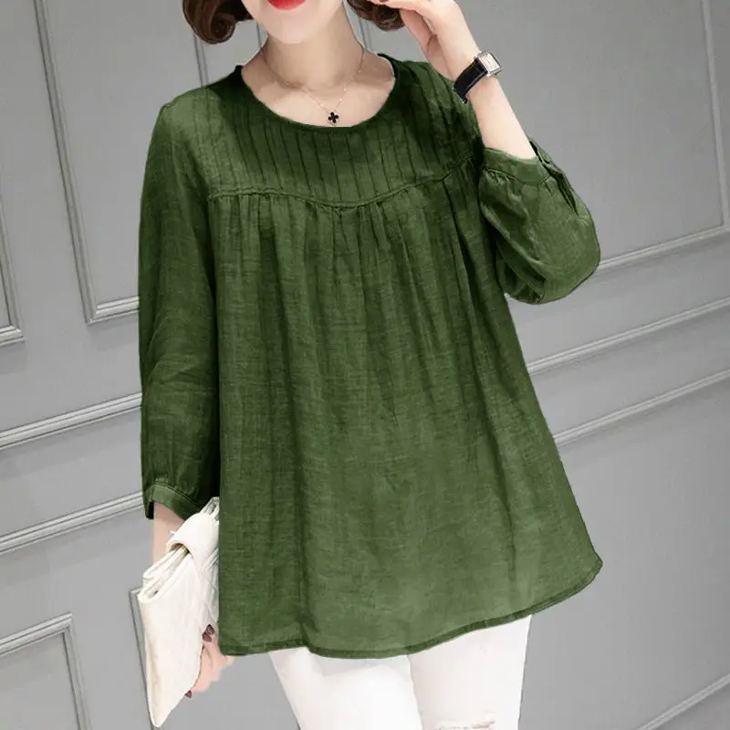 Women Cotton Linen Shirt Large Loose Sleeve Autumn Summer — feature 14