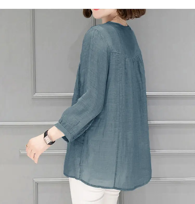 Women Cotton Linen Shirt Large Loose Sleeve Autumn Summer — feature 16