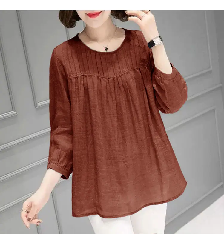 Women Cotton Linen Shirt Large Loose Sleeve Autumn Summer — feature 17